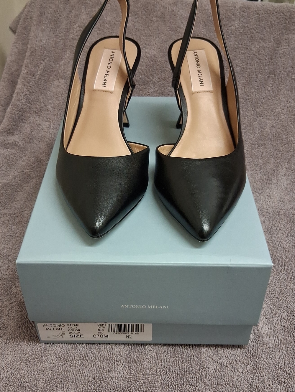 ANTONIO MELANI Black Pointed-Toe Slingback Heels